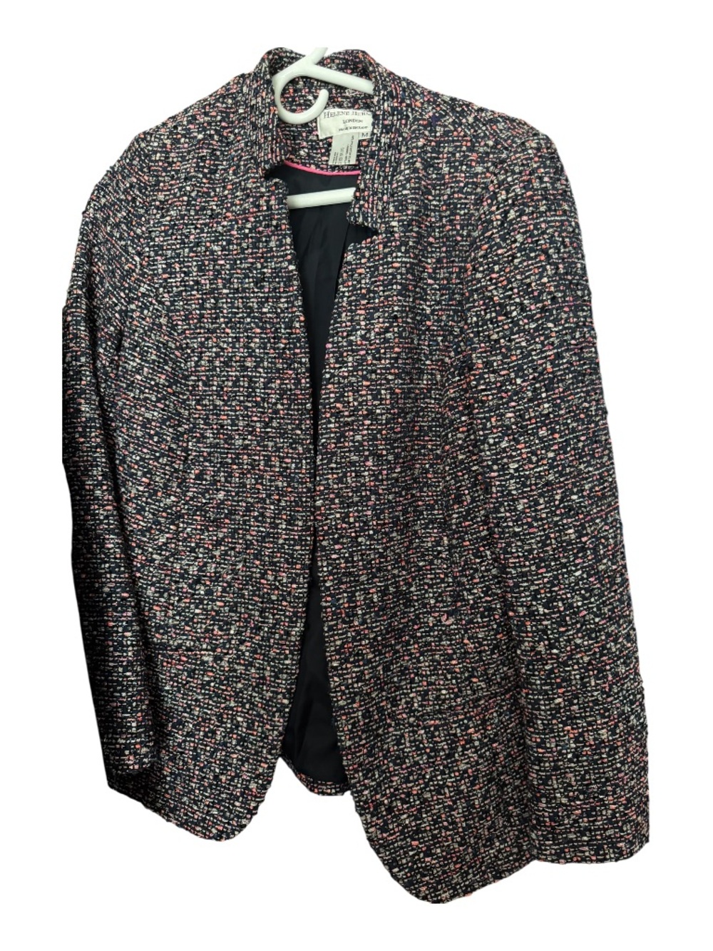 Helene Berman London Navy Tweed Open-Front Jacket with Pink & White Accents